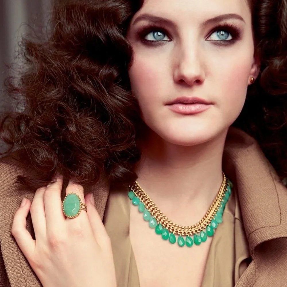 Stella & Dot | Emerald Green Ombré + Gold Contessa Jade Statement Neckla…